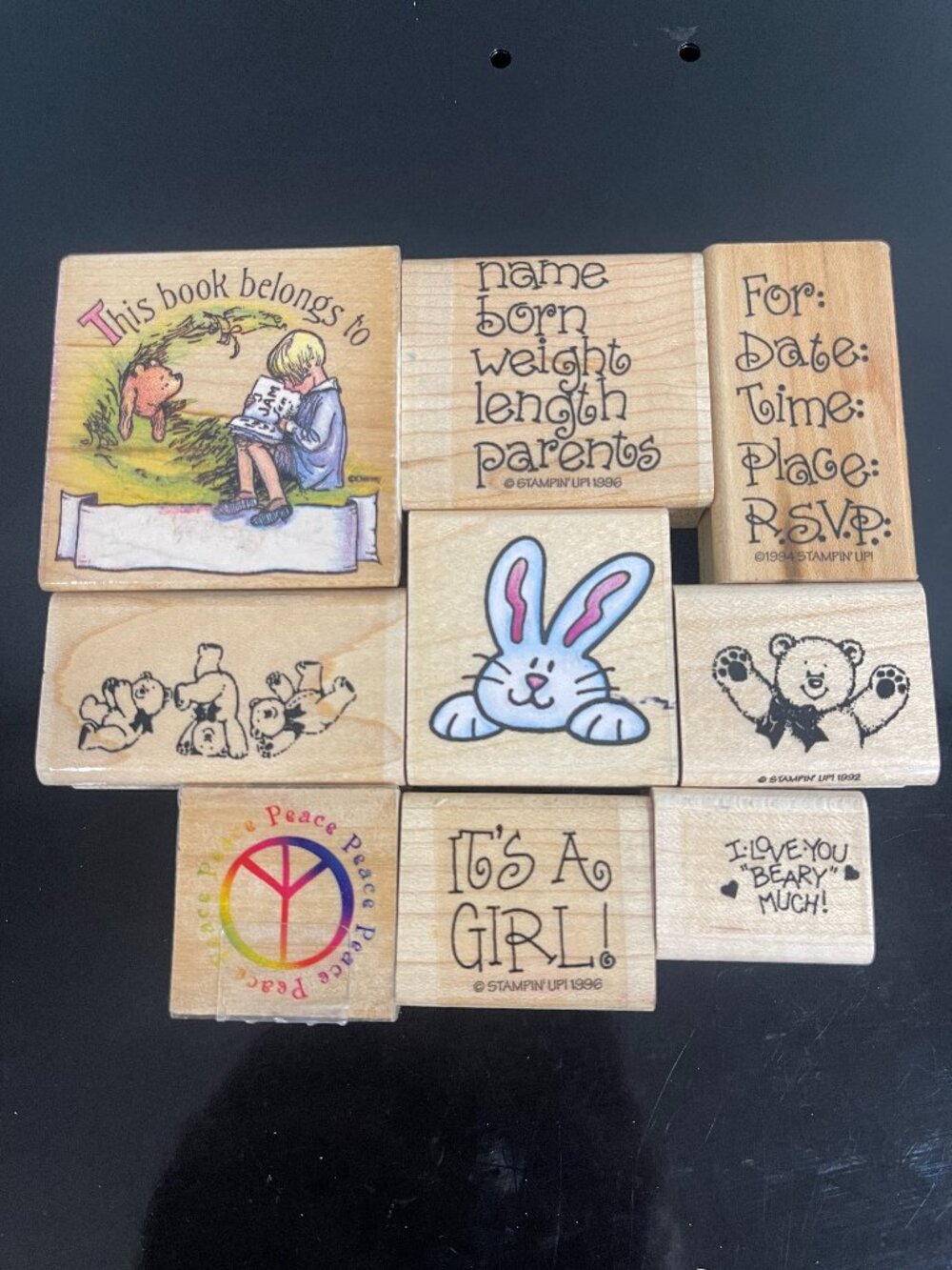 Vintage Stampin' Up Baby Kids Rubber Stamp Lot 9 Pc